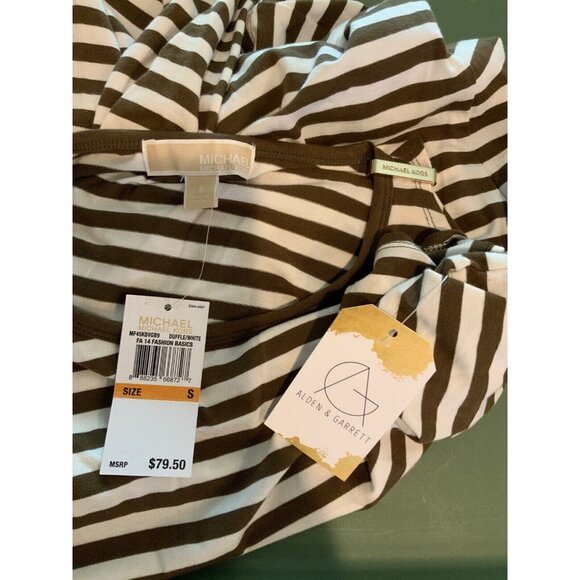 Michael Kors Brown & White Striped Cold Shoulder Shirt, Size S, NWT! $79 - Picture 6 of 6